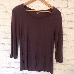 Coldwater creek purple top quarter sleeve beaded